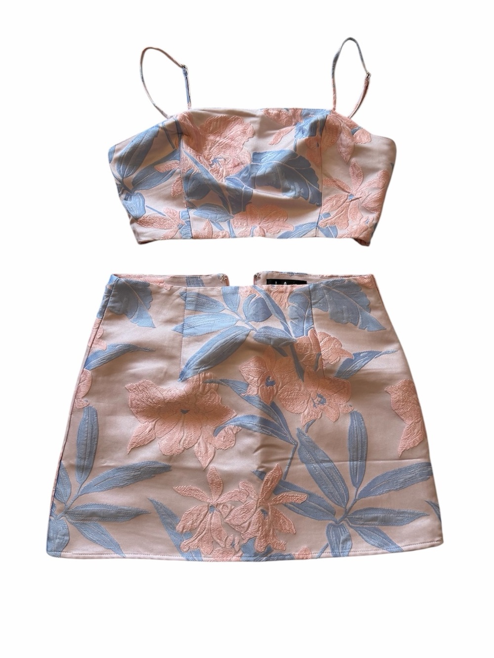 Lulu's Mini Skirt with Pink Blossom & Blue Leaf Embroidery